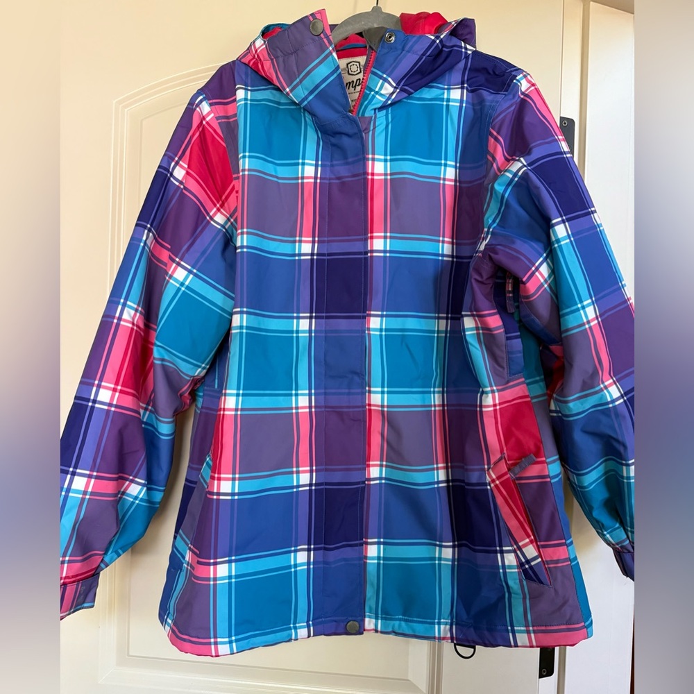 Colorful Plaid Hooded Ski/Snowboarding Jacket,Sz L